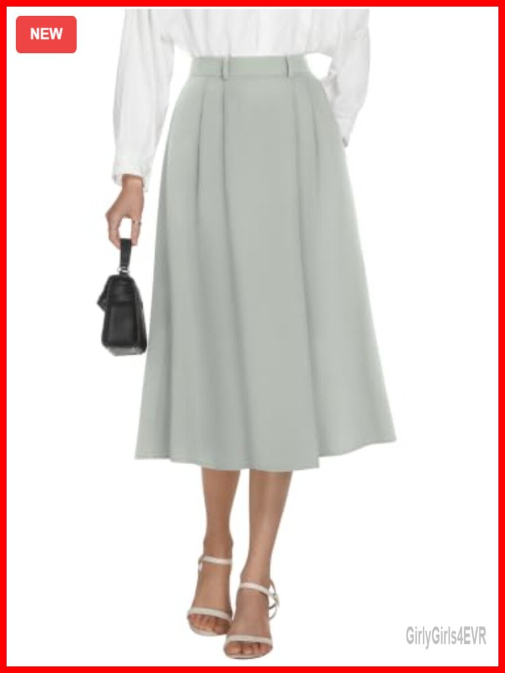 A-Line Midi Skirt High Waisted Pleated Business Casual